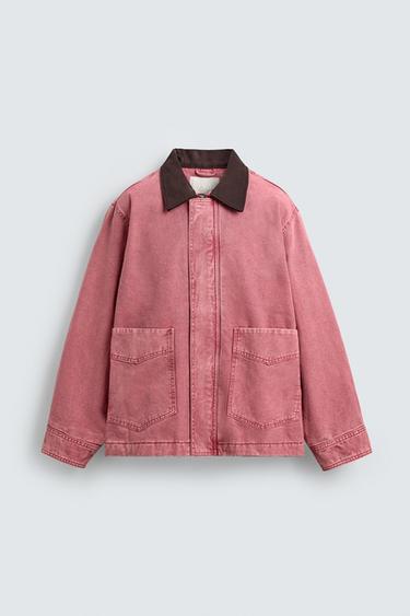 RELAXED FIT WASHED JACKET WITH CONTRAST COLLAR - 140 by Zara