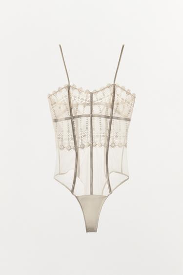 STRAPPY GUIPURE BODYSUIT - Ecru by Zara - Image 3