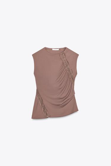 LACE POLYAMIDE TOP - Brown by Zara - Image 3