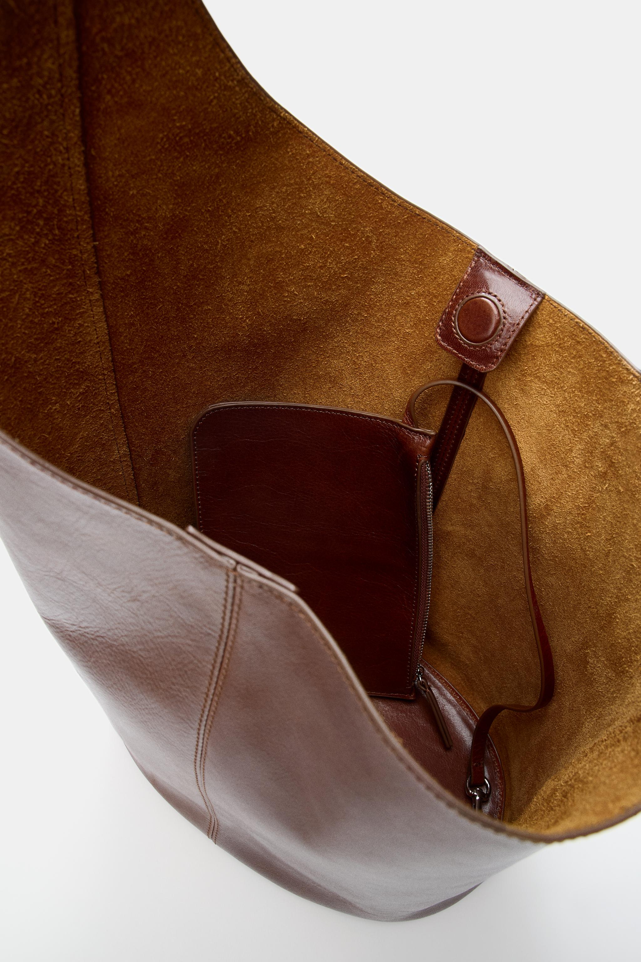 レザー製アシンメトリーバケットバッグ - ブラウン | ZARA Japan / 日本