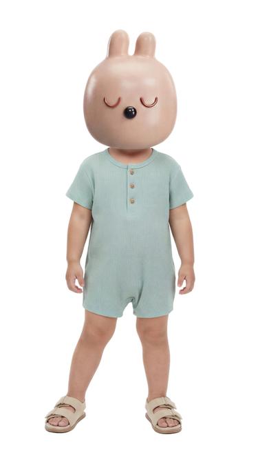 WAFFLE-KNIT HENLEY ROMPER - Sea green by Zara