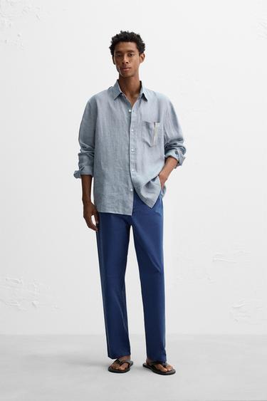 Zara RELAXED FIT 100% LINEN SHIRT - Sky blue - Image 0