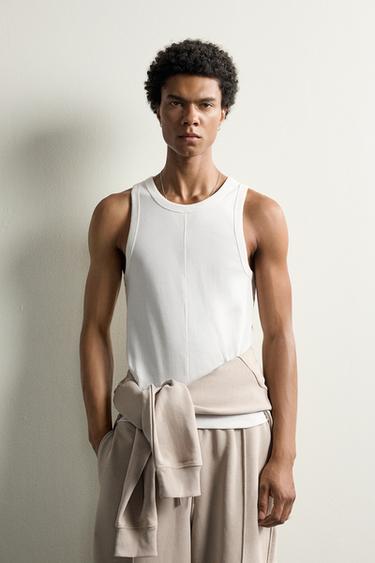 RIBBED TANK TOP - Oyster-white by Zara