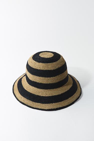 STRIPED BUCKET HAT - Ecru / Black by Zara