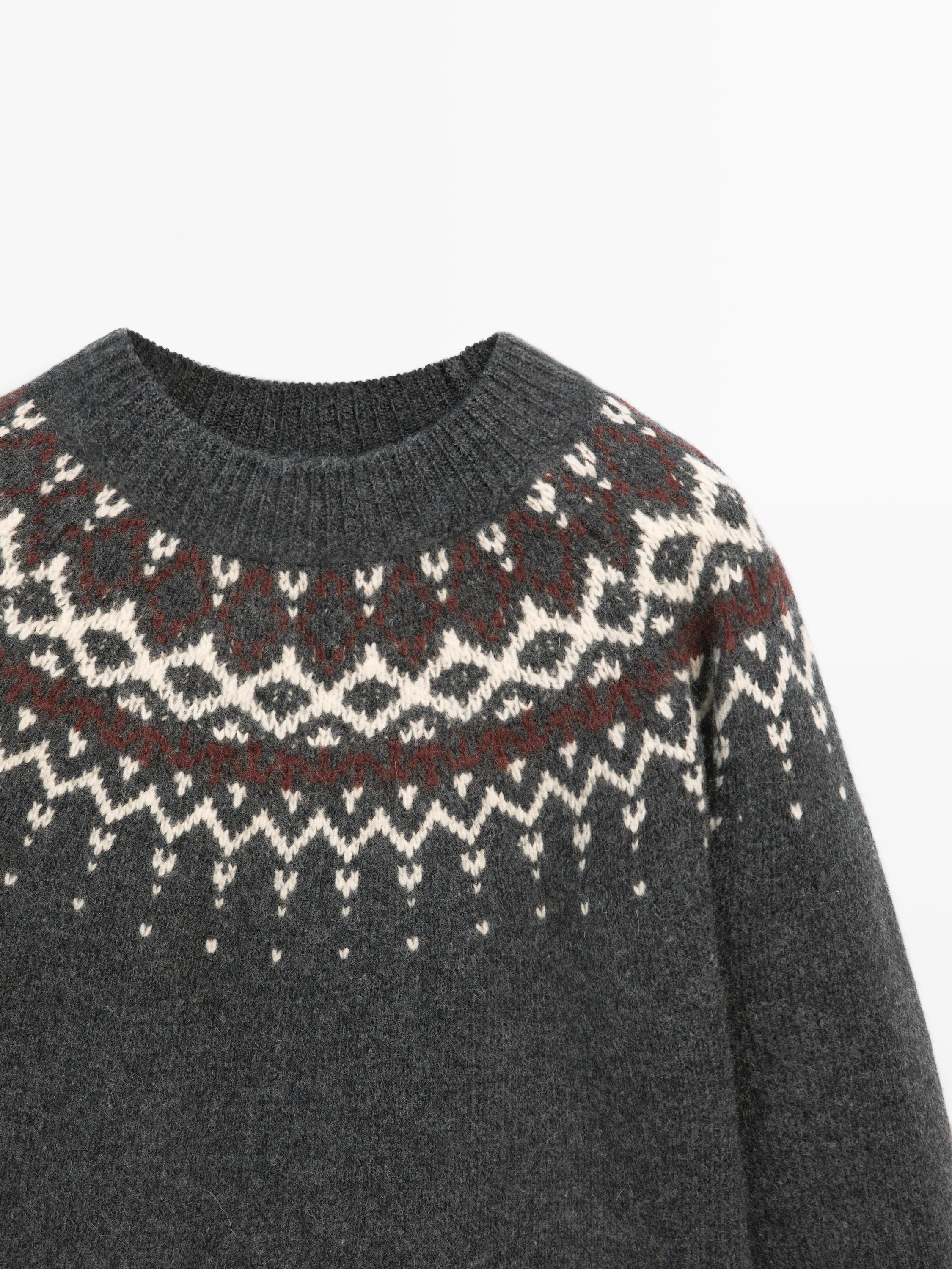 Pull en maille jacquard 100 % laine