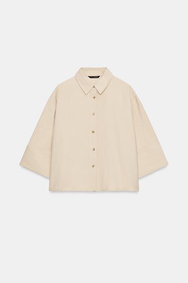 Zara CROPPED WIDE SLEEVE SHIRT - Beige