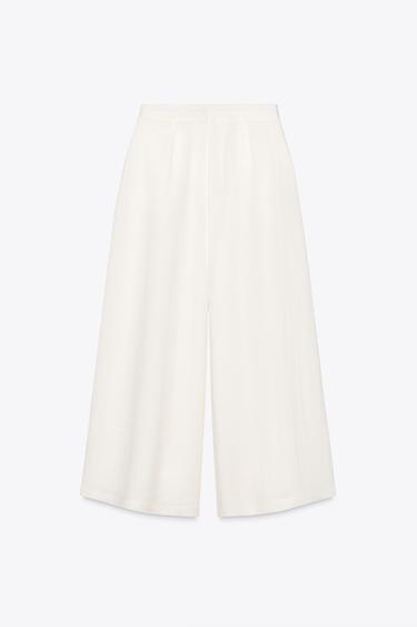 WIDE-LEG DARTED TROUSERS - Oyster-white by Zara - Image 3