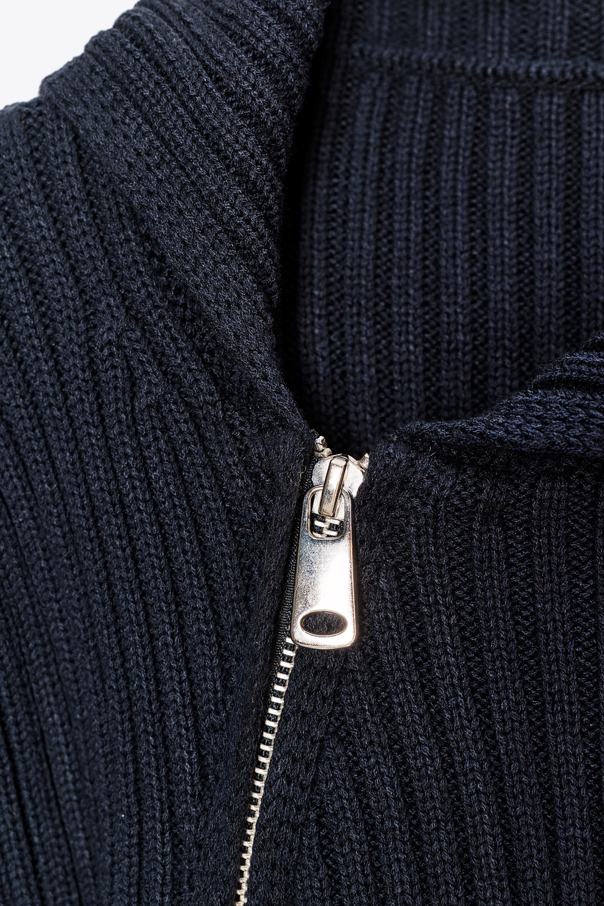 リブニットジップアップカーディガン - ネイビーブルー | ZARA