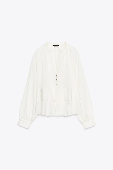Zara RUFFLED BLOUSE - Ecru