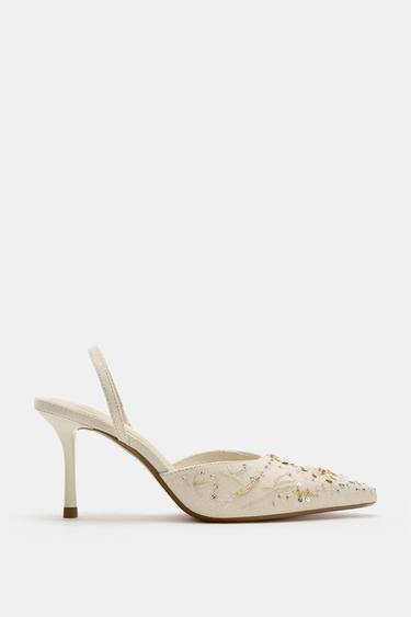 RHINESTONE SLINGBACK HEELS - Ecru by Zara
