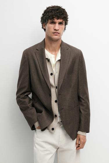 Blazer en laine avec poches - Marron foncé de Zara