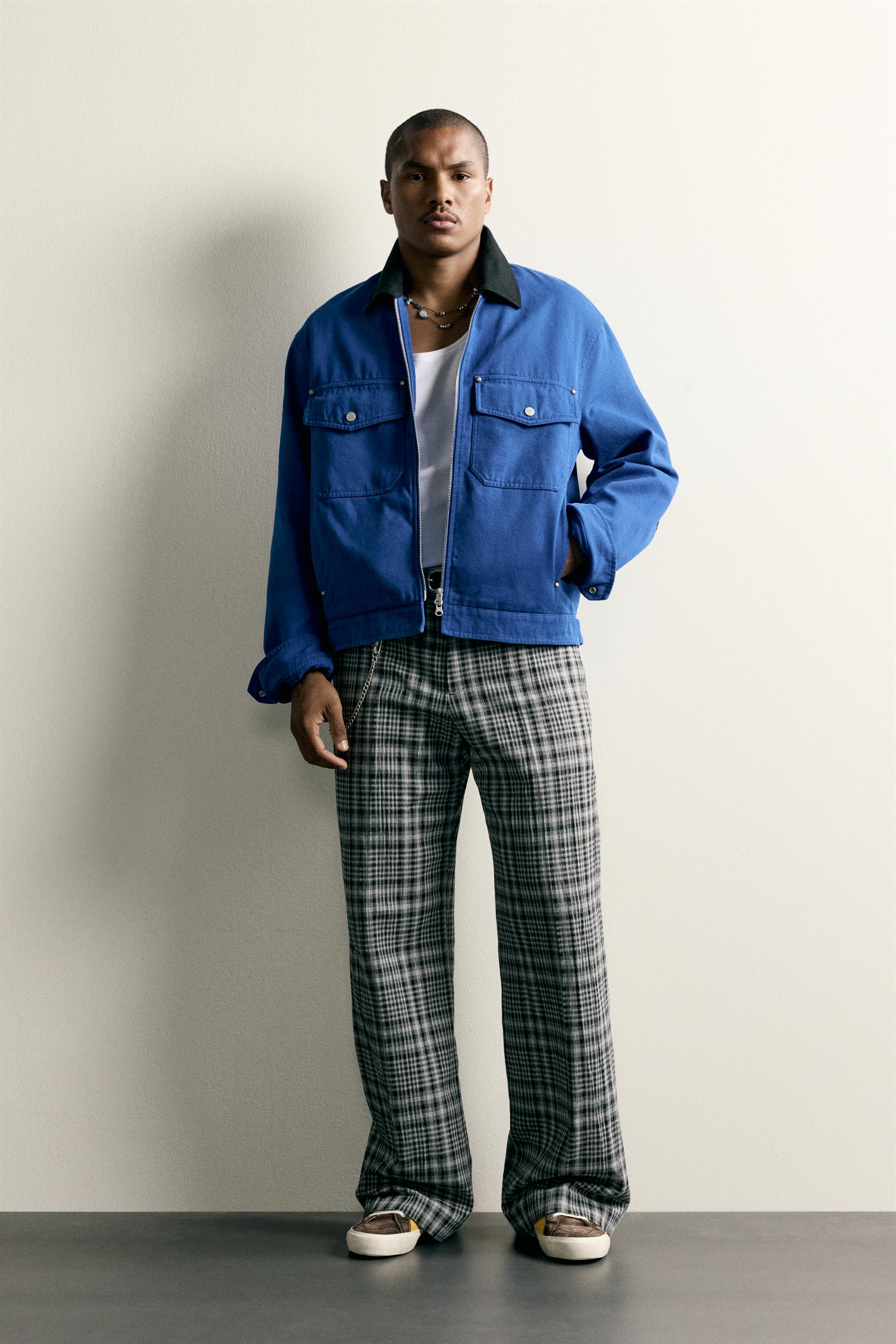 CROPPED FIT JACKET WITH CONTRASTING COLLAR - Bluish | ZARA United
