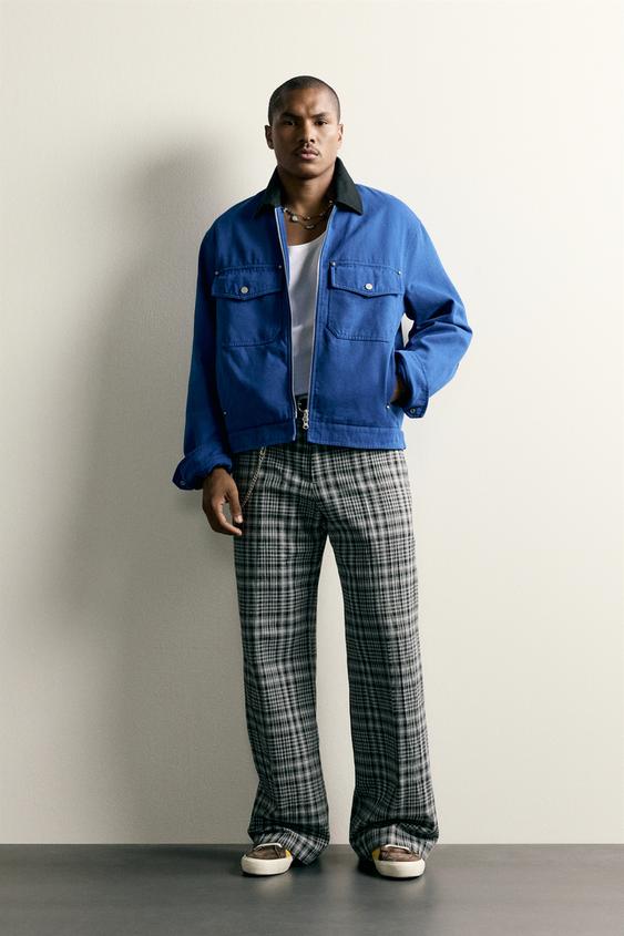 CAZADORA CROPPED FIT  CUELLO COMBINADO - Azulón de Zara - Imagen 0