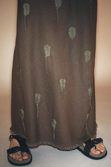 JUPE BRODÉE AVEC LIN ZW COLLECTION - Gris chiné de Zara - Image 2