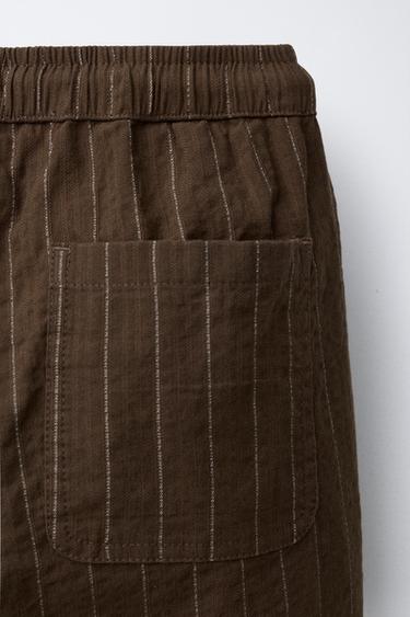 STRIPED TEXTURED BAGGY TROUSERS - Brown by Zara - Image 3