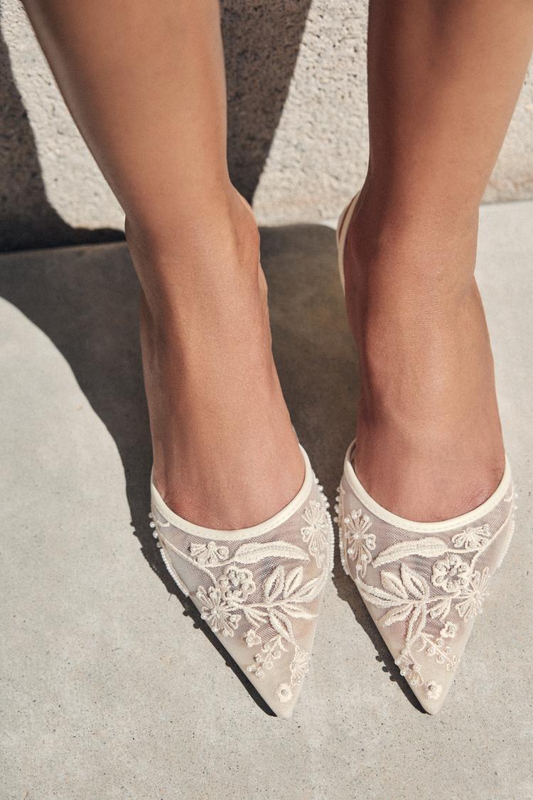 Embroidered Mesh Slingbacks