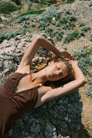 BEADED MIDI DRESS WITH LINEN BLEND - Brown by Zara - Image 2