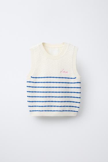 STRIPED KNIT TOP - Ecru by Zara - Image 0