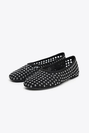STUDDED MESH BALLERINAS - Black by Zara - Image 1