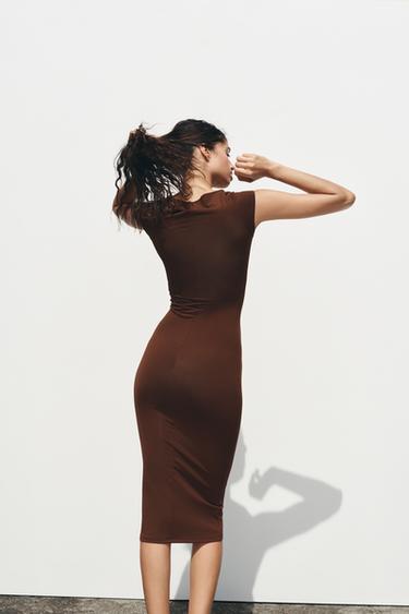 ROBE MIDI POLYAMIDE - Chocolat de Zara - Image 5