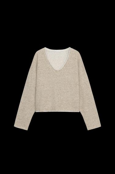 RUSTIC SWEATSHIRT WITH V-NECK - Tans by Zara - Image 0