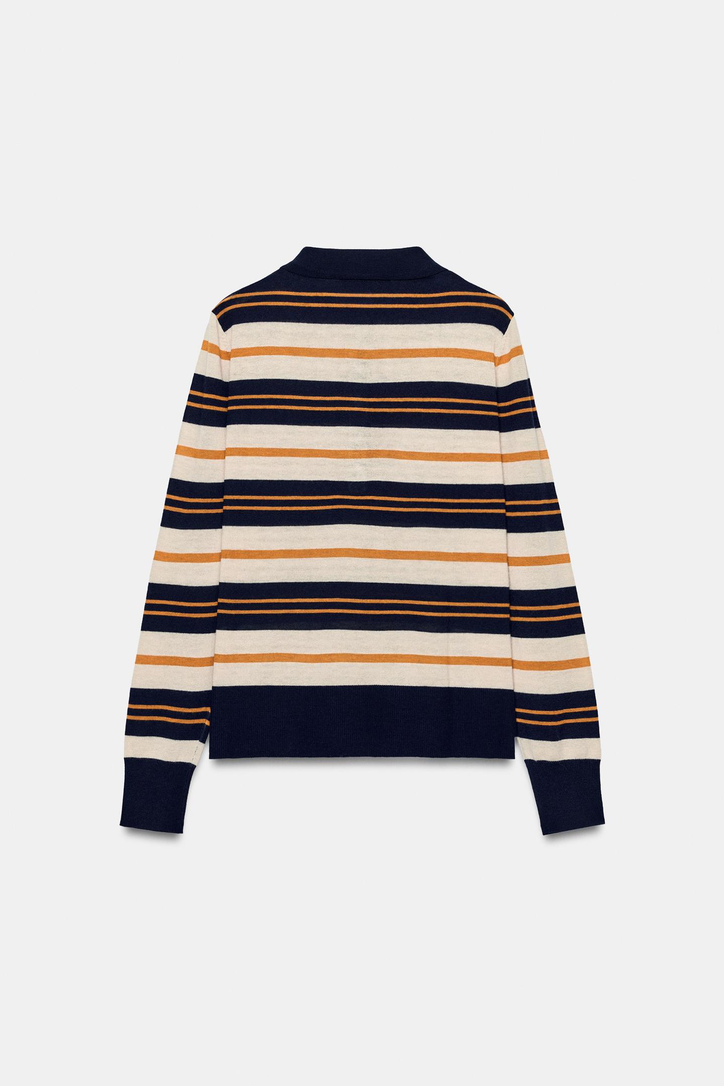 Женское поло Zara Striped Knit Polo, цвет: Разноцветный — фото 8