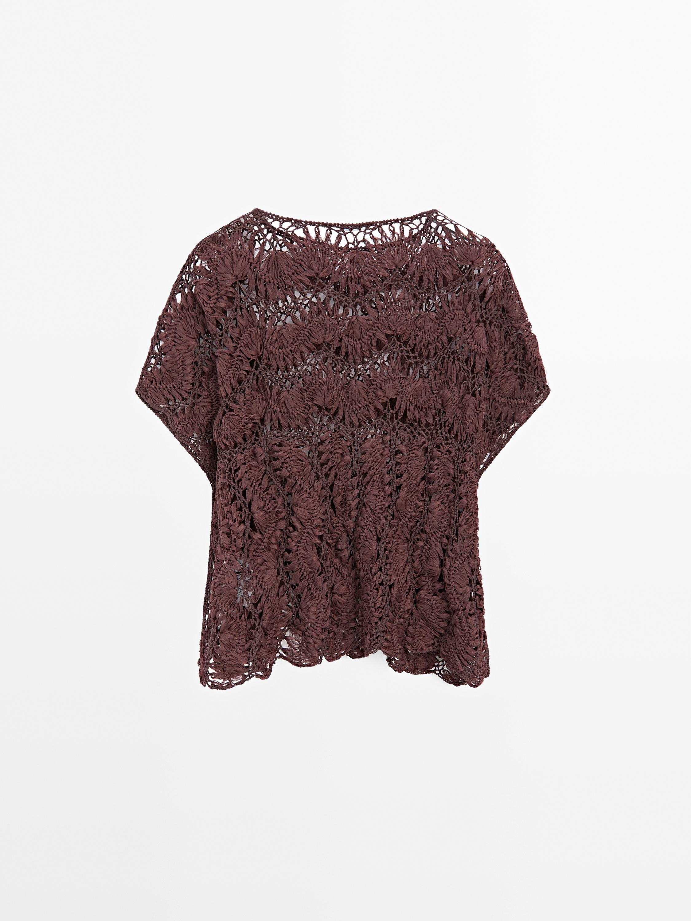 Cutwork crochet cape - Eggplant | ZARA United States