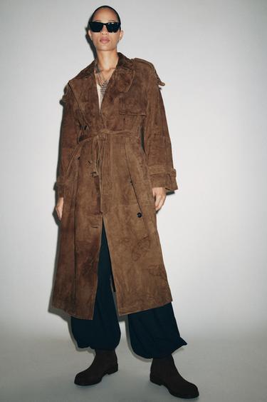 TRENCH COURO SUEDE 100% ZW COLLECTION LIMITED EDITION - Marrom da Zara - Imagem 0
