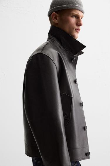 CROPPED FIT LEATHER JACKET - Brown by Zara - Image 7