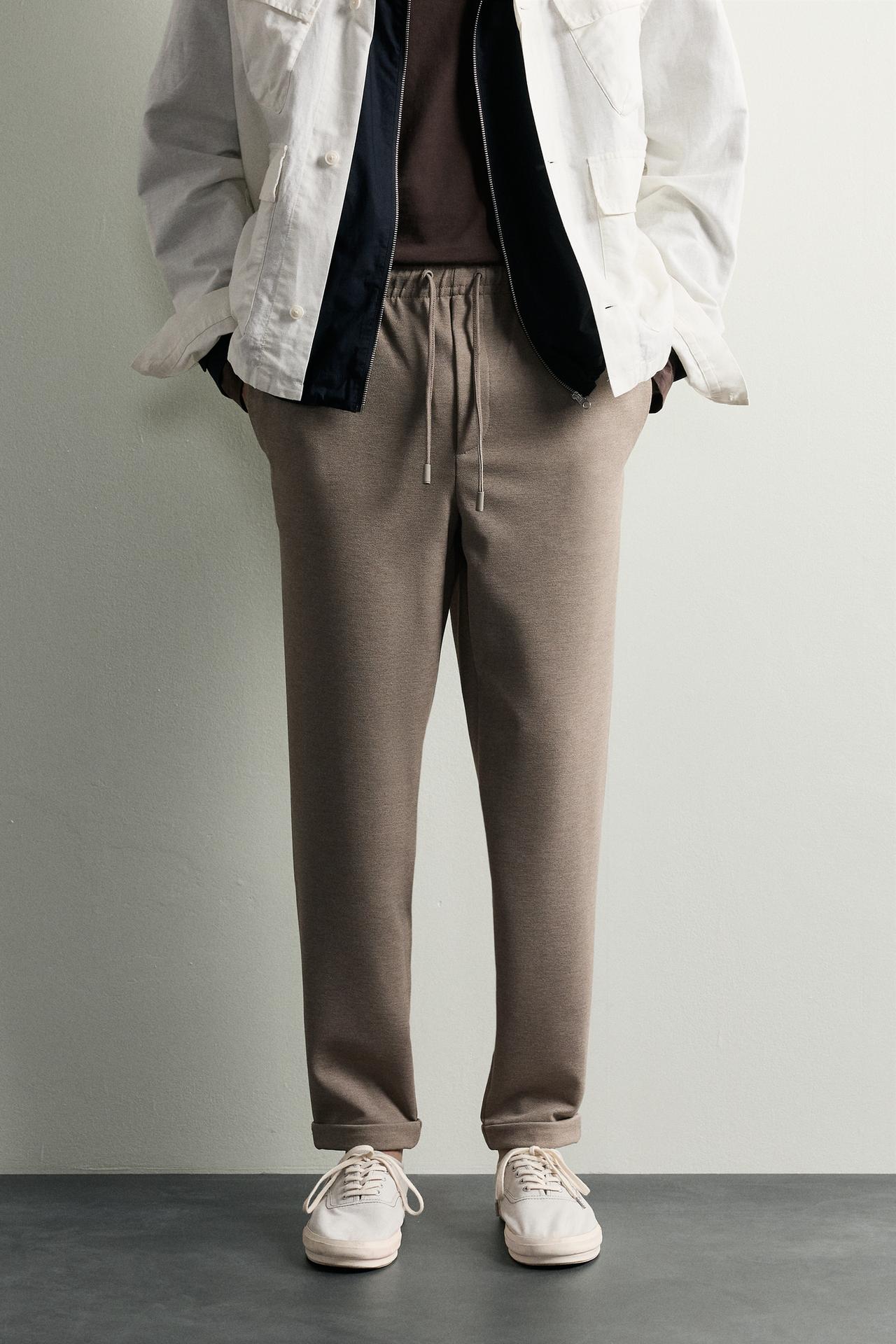 EASY CARE JOGGER-WAIST PANTS — Tan marl