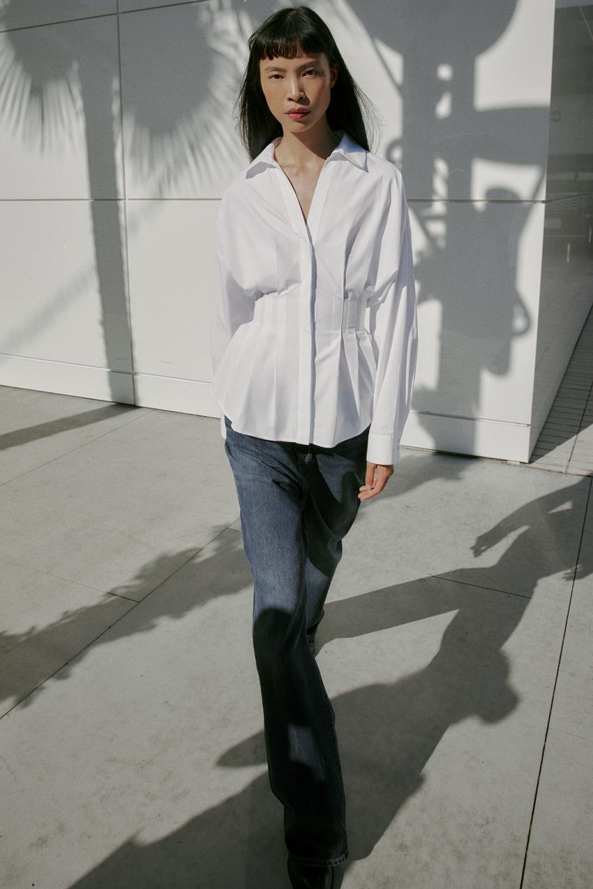 PLEATED POPLIN SHIRT - White | ZARA United States PLEATED POPLIN SHIRT - White | ZARA United States