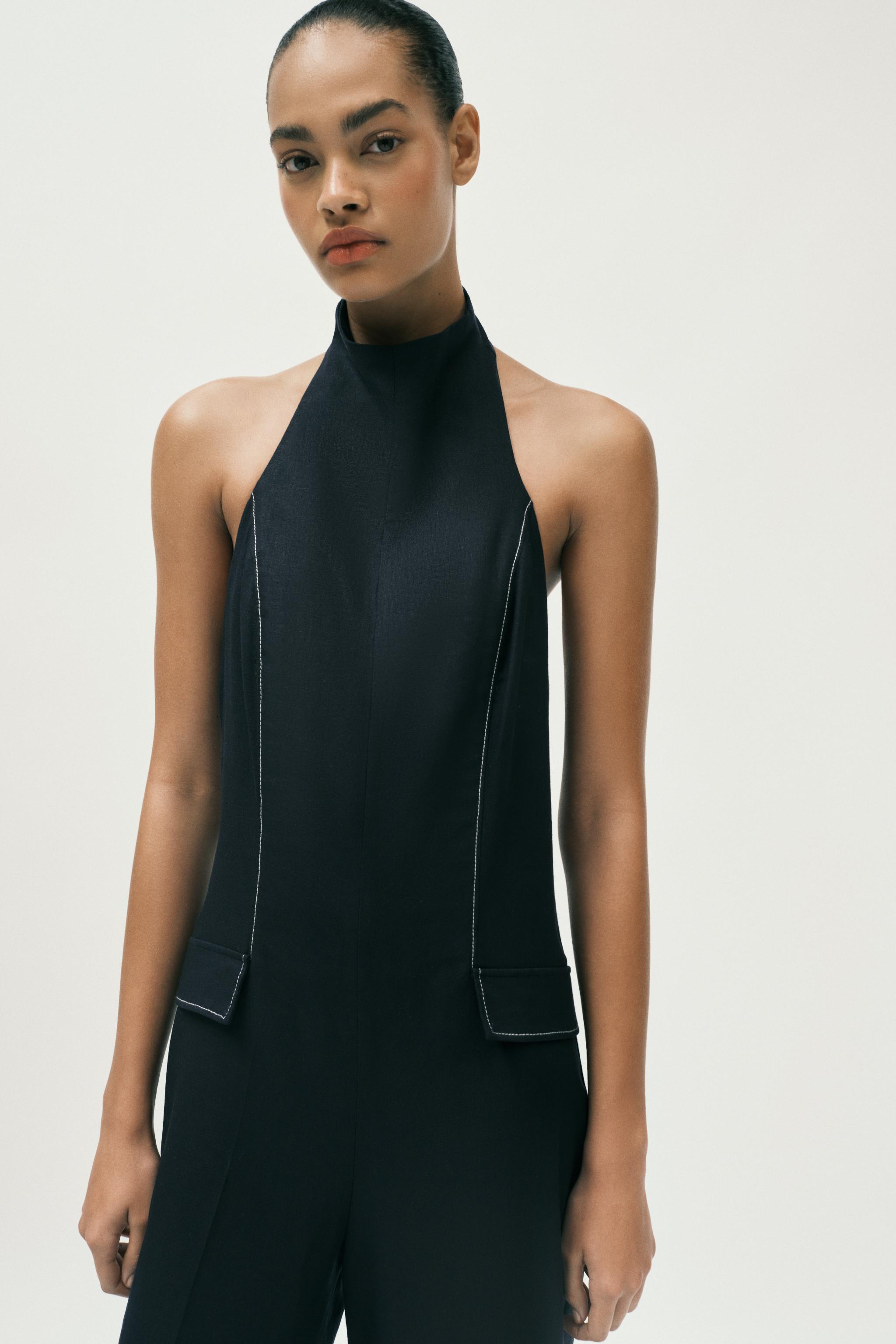 KETEN KONTRAST DİKİŞLİ HALTER TULUM