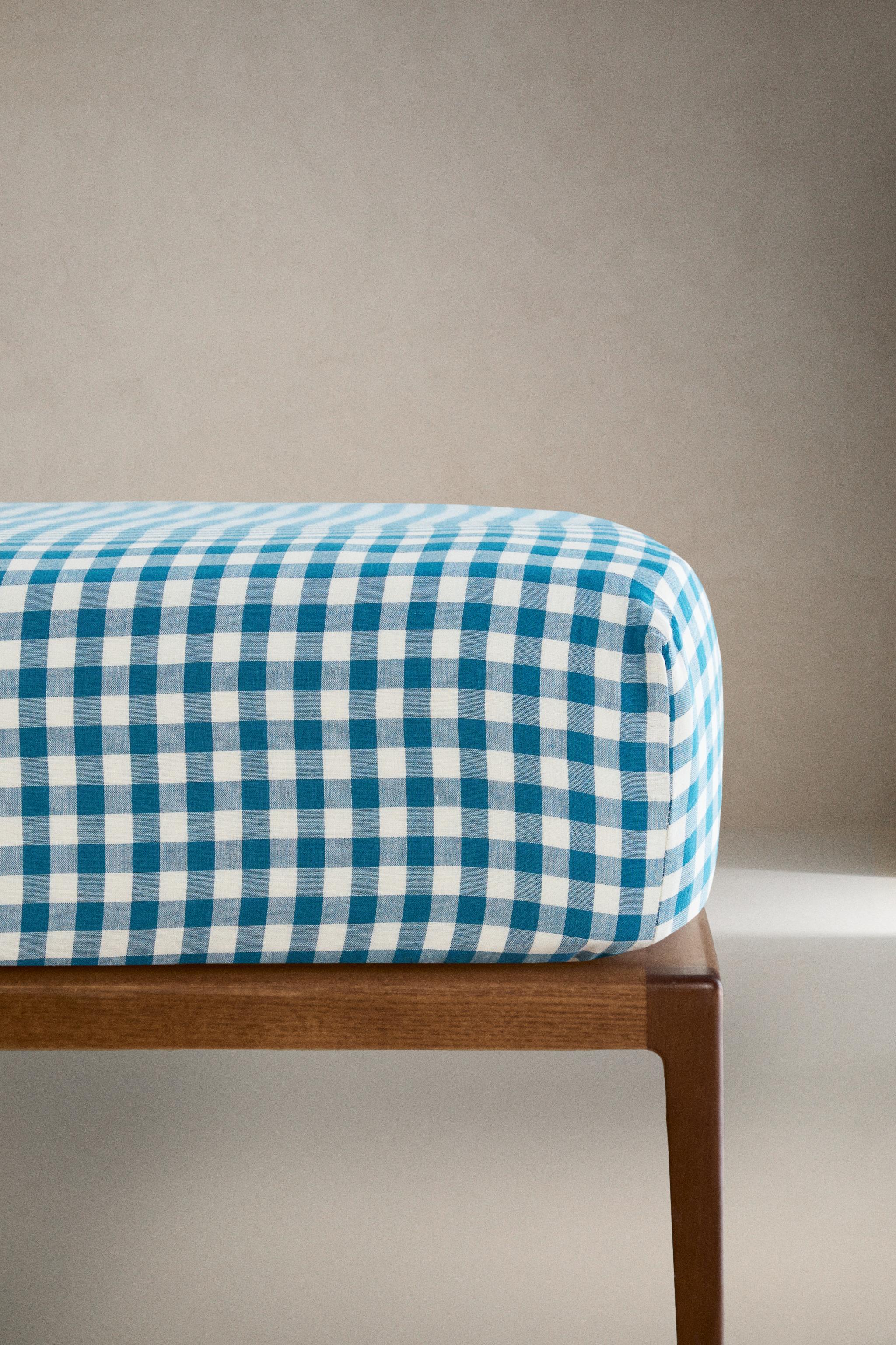 KIDS' CHIFFON CHECKED FITTED SHEET — Bluish