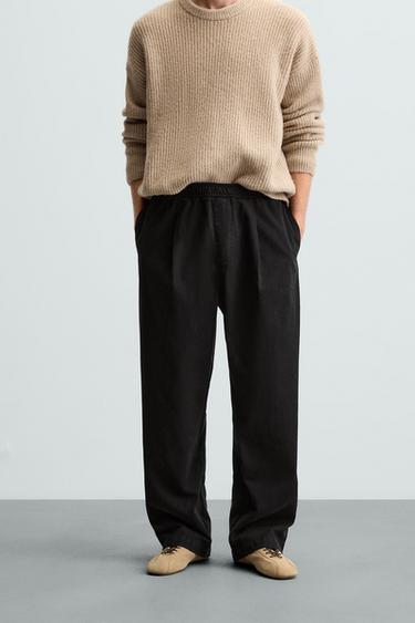 COTTON/LINEN PLEATED TROUSERS - Black by Zara