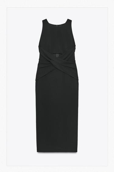 Zara CUT OUT MIDI DRESS - Black