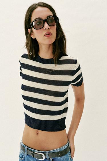 TOP PUNTO MANGA CORTA - rayas de Zara