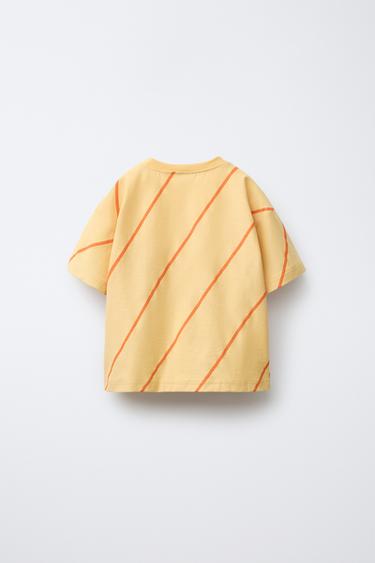 STRIPED T-SHIRT WITH PATCH - Ochre by Zara - Image 1