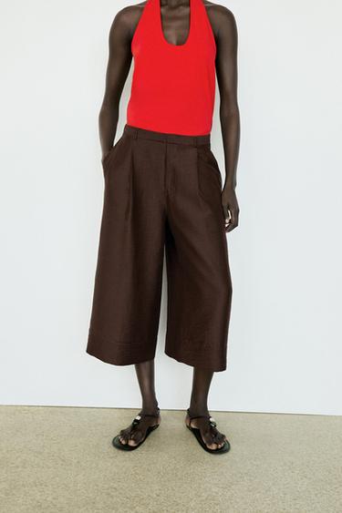 Long flowing Bermuda shorts with scarf detail — Chocolate 2