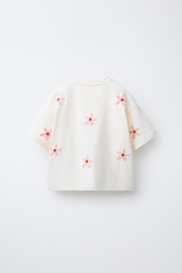 T-SHIRT À FLEURS BRODÉES - Écru de Zara - Image 1