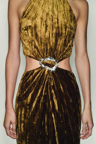 CUT-OUT DRESS WITH JEWEL DETAIL - Ochre by Zara - Image 4