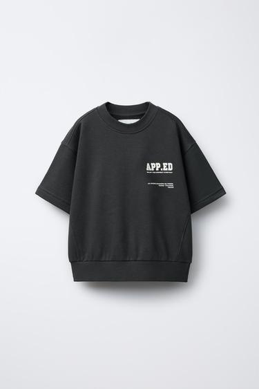 SHORT SLEEVE SWEATSHIRT AND TEXT JOGGERS SET - Anthracite grey by Zara - Image 1