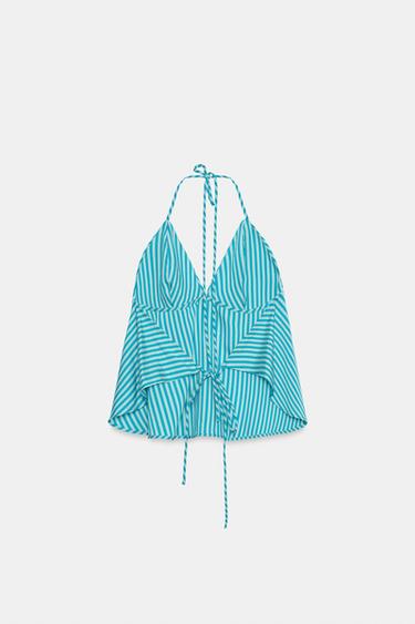 TOP À RAYURES DOS NU - Turquoise foncé de Zara - Image 8