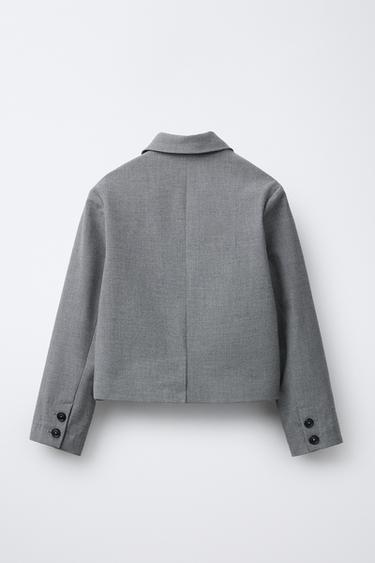 HERRINGBONE CROPPED BLAZER - Grey by Zara - Image 1