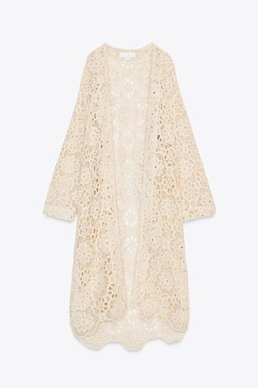 VESTE KIMONO CROCHET - Beige clair de Zara - Image 6