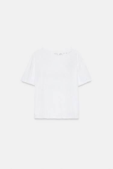 SLOGAN T-SHIRT WITH RIPS - White by Zara - Image 3