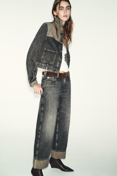 Z1975 STRAIGHT JEANS WITH TURN-UP HEMS - Black by Zara