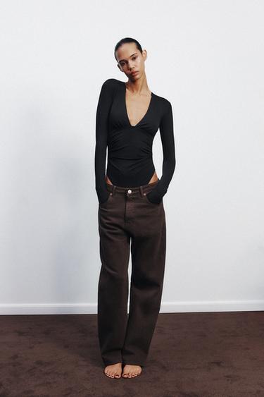 GATHERED POLYAMIDE BODYSUIT - Black by Zara - Image 0
