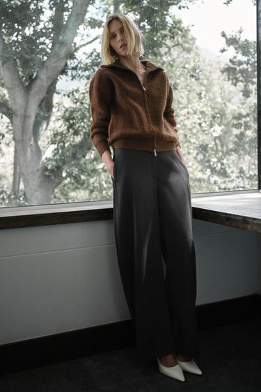 100% BOUCLÉ WOOL BOMBER JACKET - Chocolate by Zara