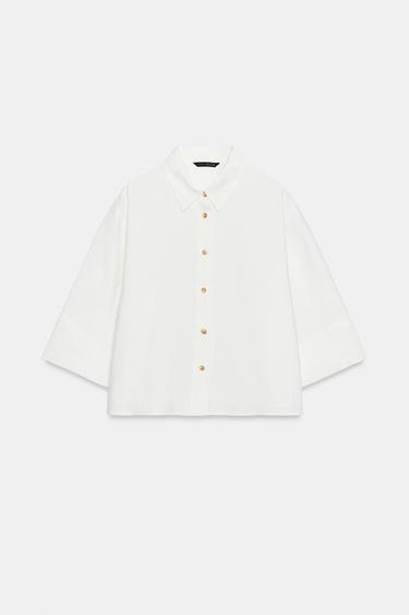 CHEMISE COURTE À MANCHES AMPLES - Blanc de Zara - Image 5