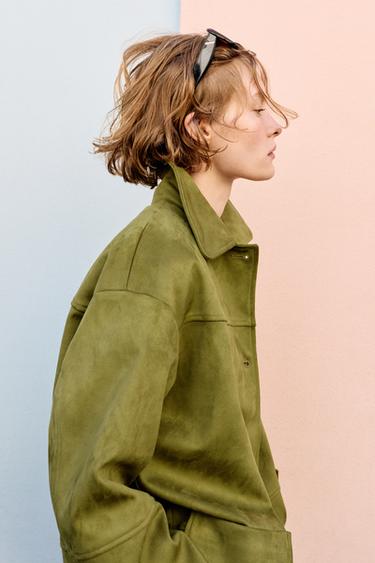 FAUX SUEDE COAT - Pistachio by Zara - Image 5